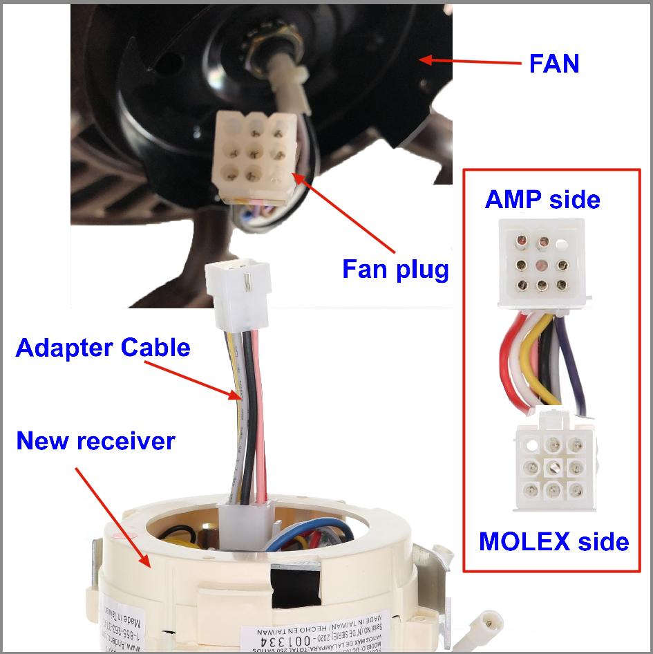 Molex to Amp Adapter Plug Cable for Ceiling Fan Receiver 9-Pin Square Plug