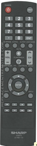 SHARP LCRC114 TV Remote Control