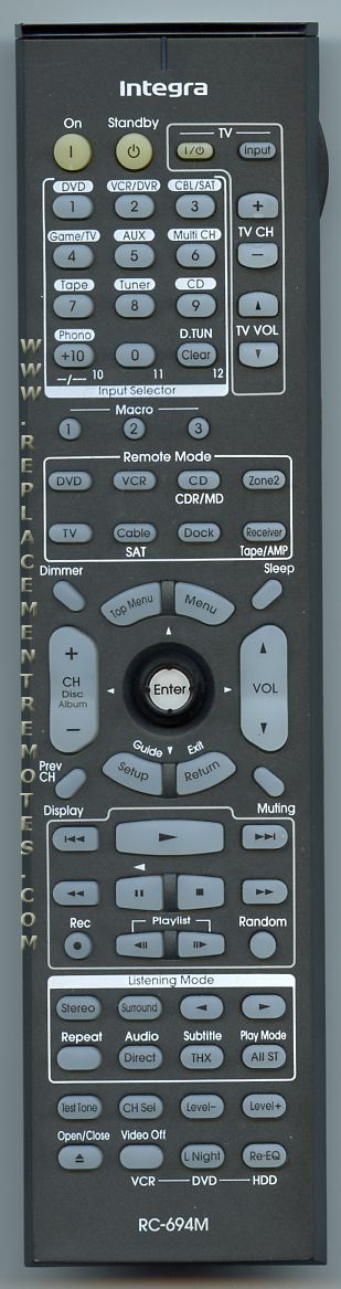 INTEGRA RC694M Audio/Video Receiver Remote Control