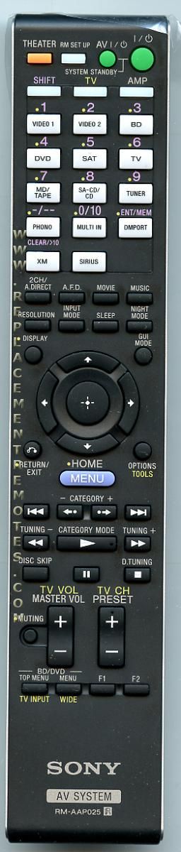 SONY RMAAP025 Audio/Video Receiver Remote Control