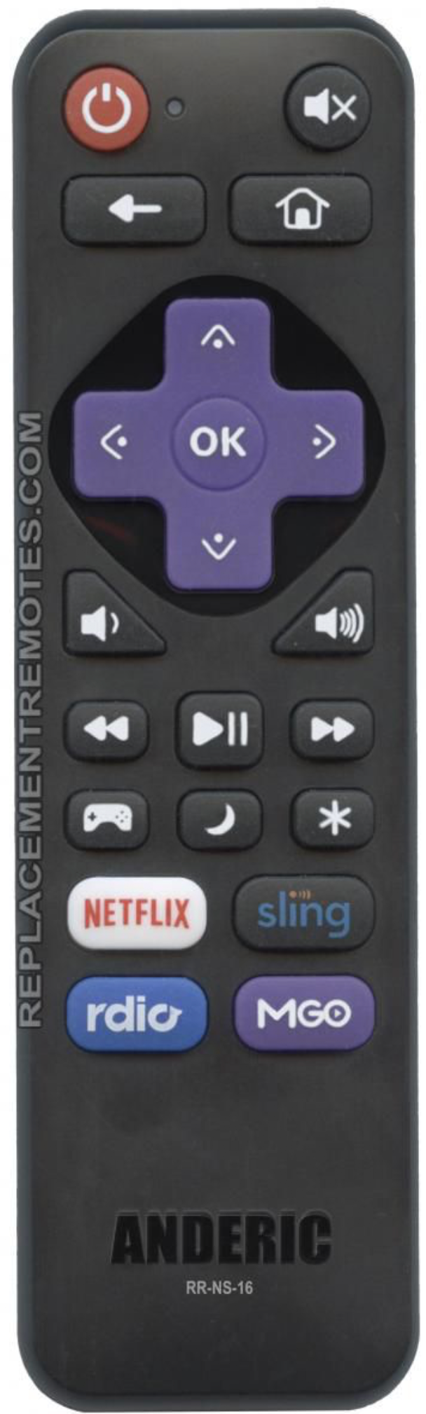 ANDERIC RR-NS-16 for Insignia/Element Roku Enhanced TV Remote Control