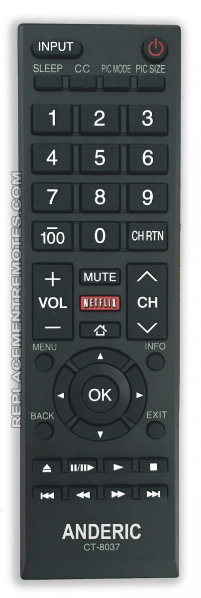 ANDERIC CT8037 for Toshiba TV Remote Control