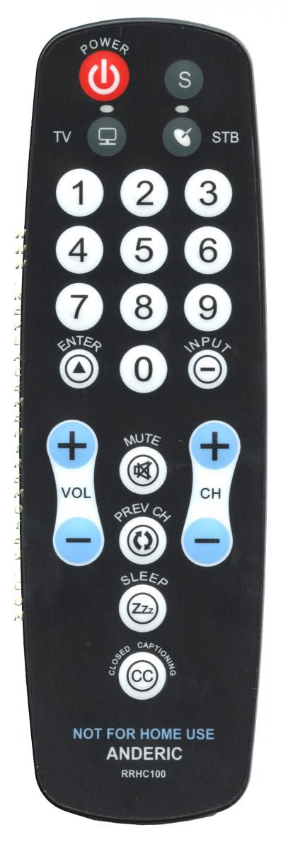 ANDERIC RRHC100 Membrane Hospitality TV 1-Device Universal Remote Control