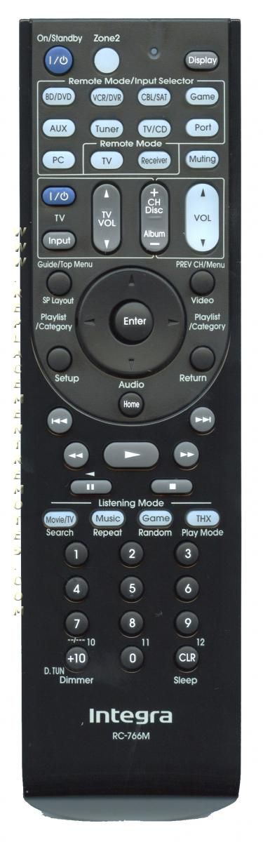 INTEGRA RC766M Audio/Video Receiver Remote Control