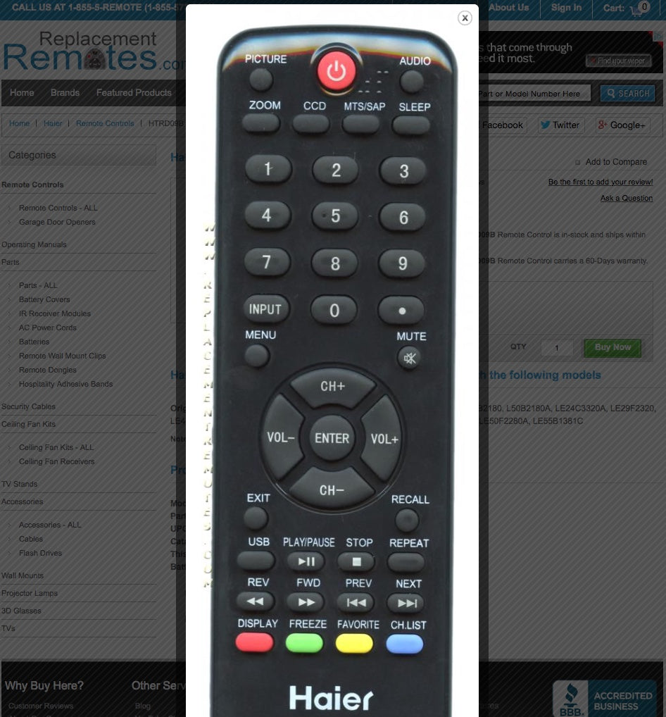 Haier HTRD09B TV Remote Control