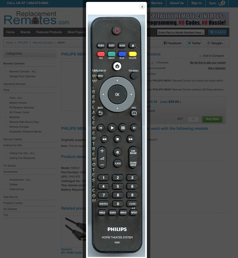 PHILIPS NB541 Home Theater System Remote Control