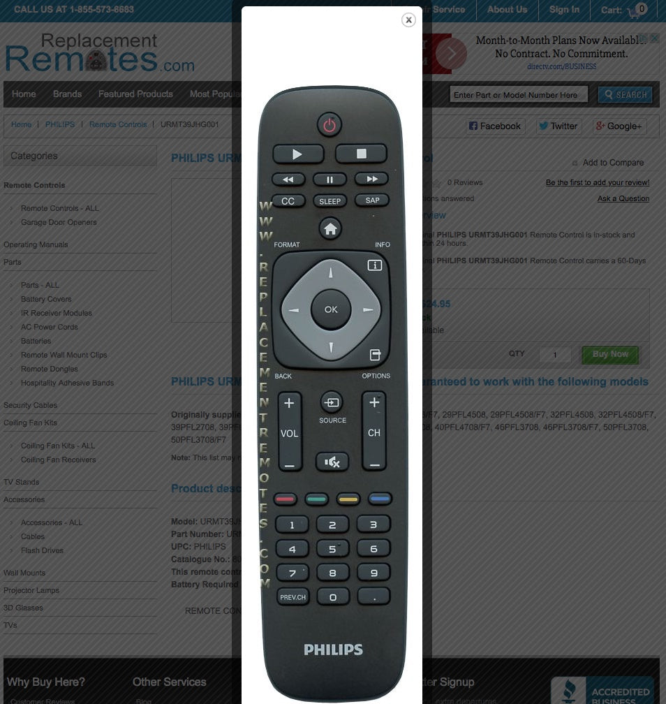 PHILIPS URMT39JHG001 LED TV Remote Control