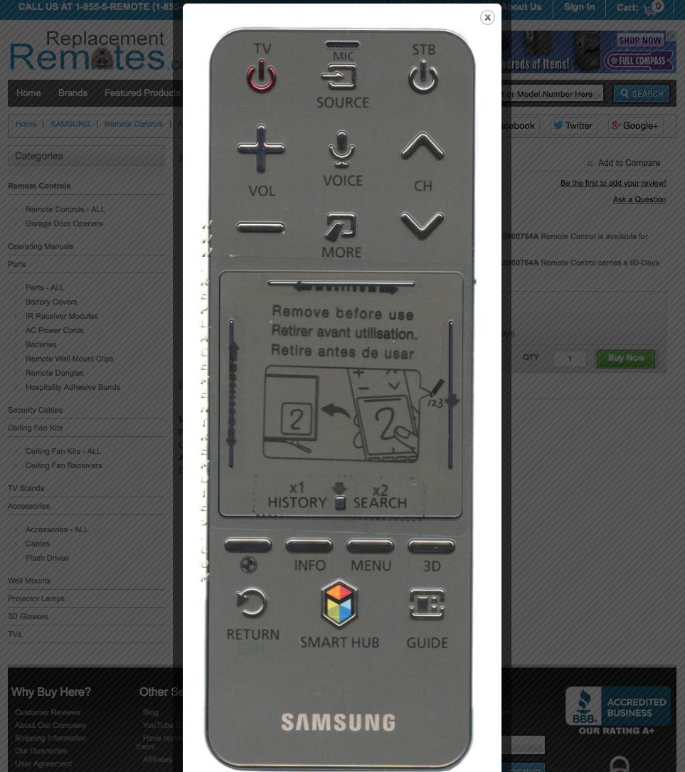 SAMSUNG AA5900764A Remote Control - www.ReplacementRemotes.com