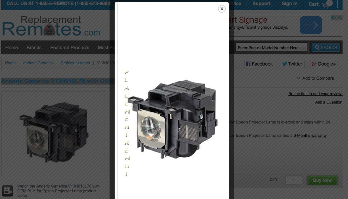 Anderic Generics V13H010L78 with OEM Bulb for Epson Projector Lamp