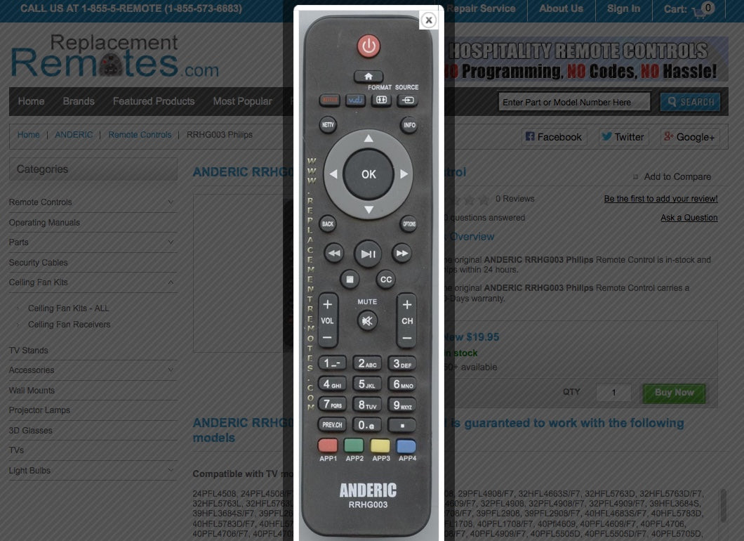 ANDERIC RRHG003 Philips TV Remote Control