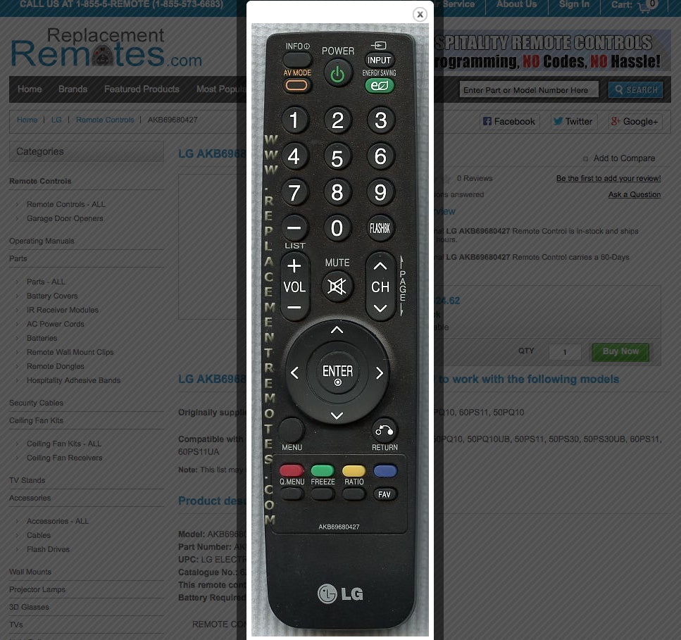 LG AKB69680427 LCD TV Remote Control