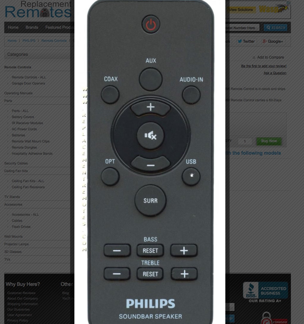 PHILIPS 996510059695 Sound Bar System Remote