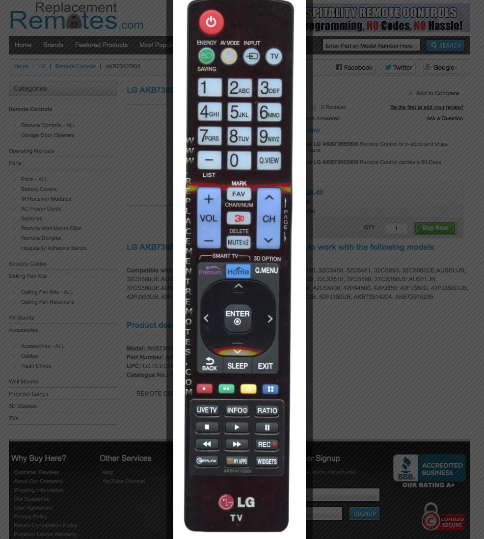 LG AKB73655808 TV Remote Control