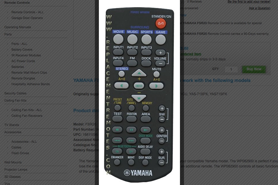 YAMAHA FSR20 Amplifier Remote Control