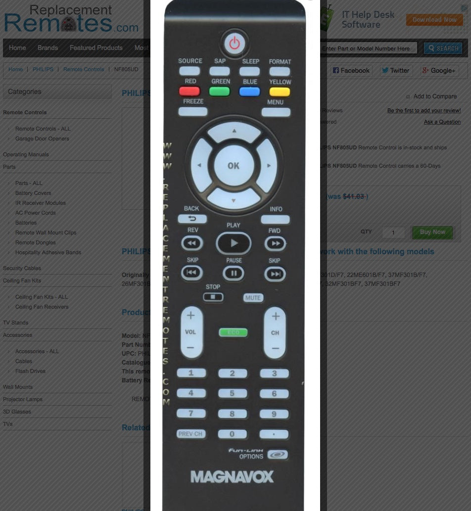 PHILIPS NF805UD TV Remote Control