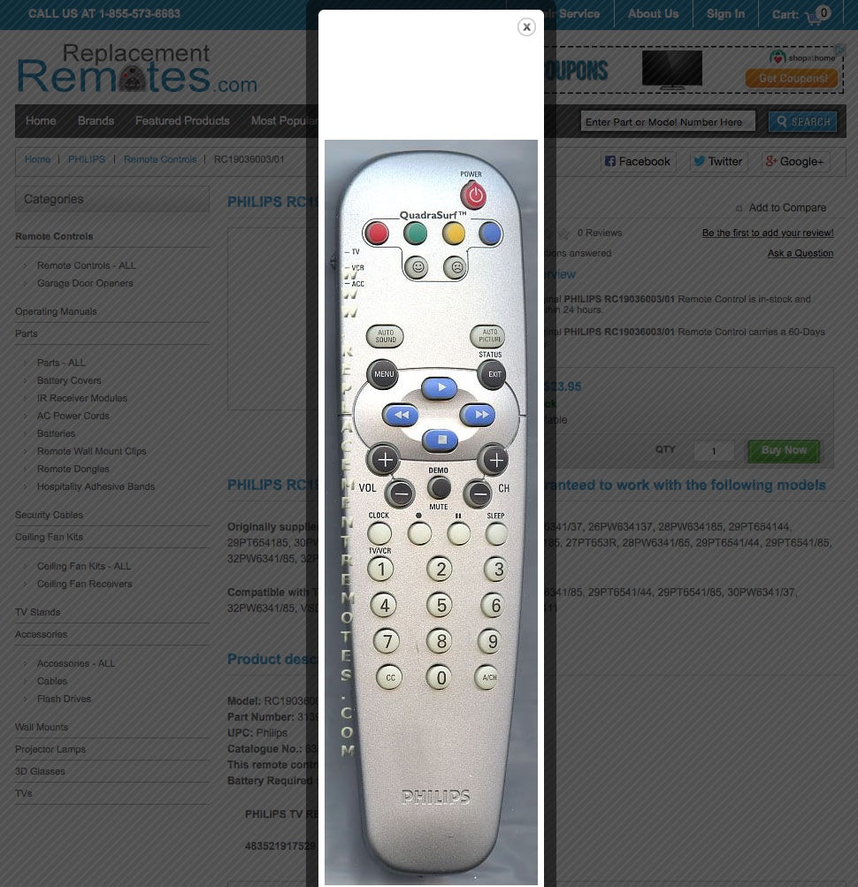 PHILIPS RC19036003/01 TV Remote Control