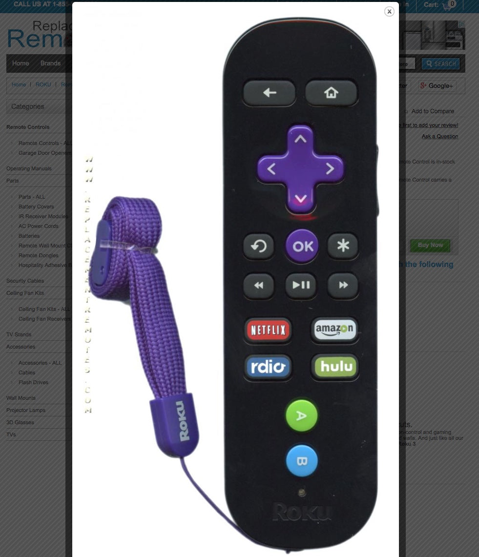 ROKU 3 RF SHORTCUTS Streaming Media Player Remote Control