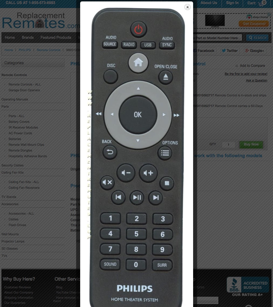 PHILIPS 996510062717 Home Theater System Remote Control