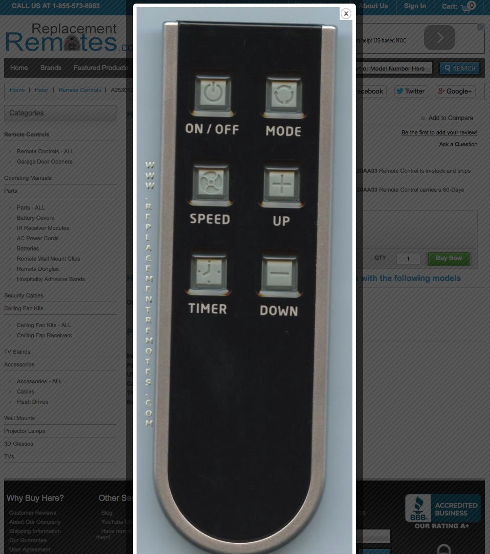 Haier A2530120AA03 Air Conditioner Remote Control