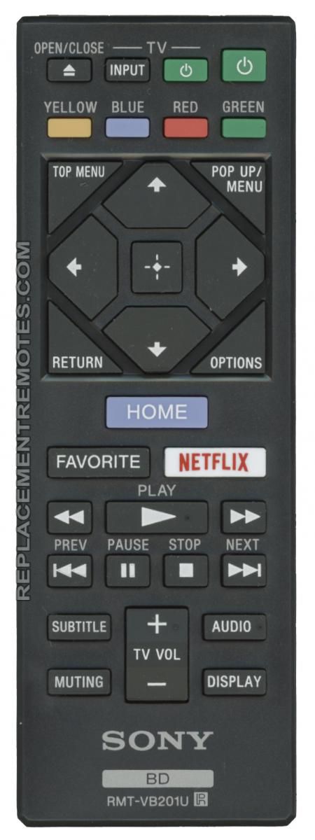 SONY RMTVB201U Blu-Ray DVD Player Remote Control