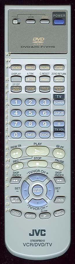 JVC 076D0FB010 TV/VCR/DVD Remote Control