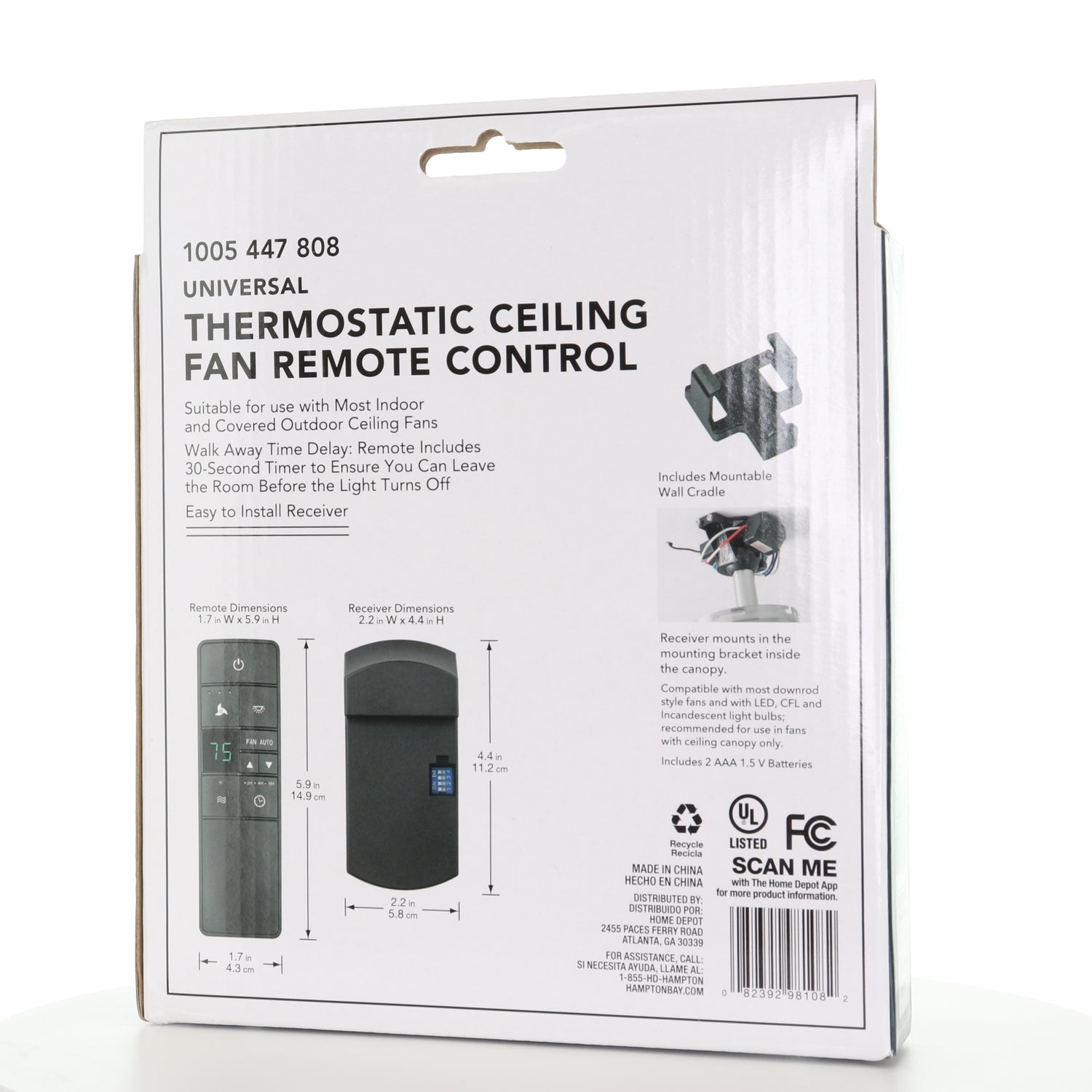 Hampton Bay 3-Speed Universal Ceiling Fan Kit with Thermostatic Remote Control (Damp Rated)