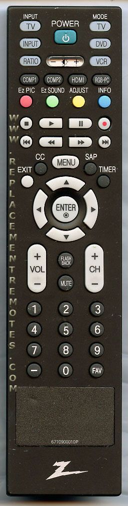 Zenith 6710900010P TV Remote Control