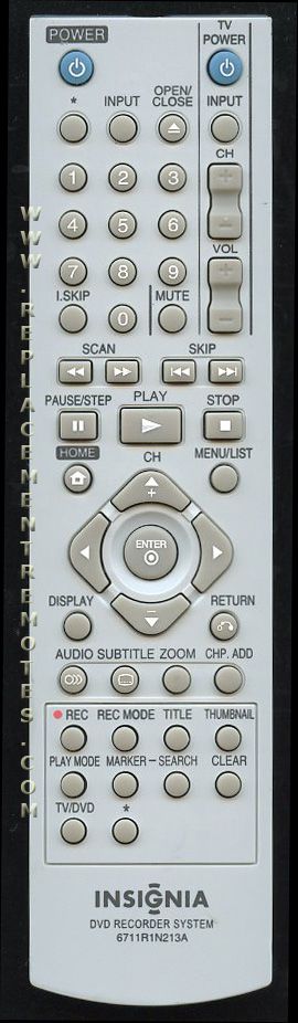 Insignia 6711R1N213A DVDR Remote Control