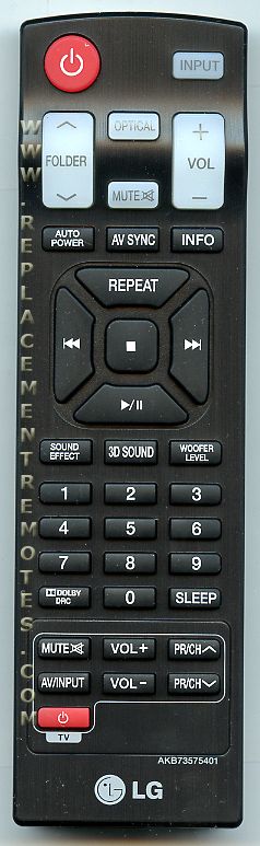 LG AKB73575401 Sound Bar Remote Control