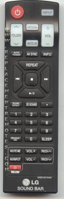 LG AKB73575402 Sound Bar Remote Control