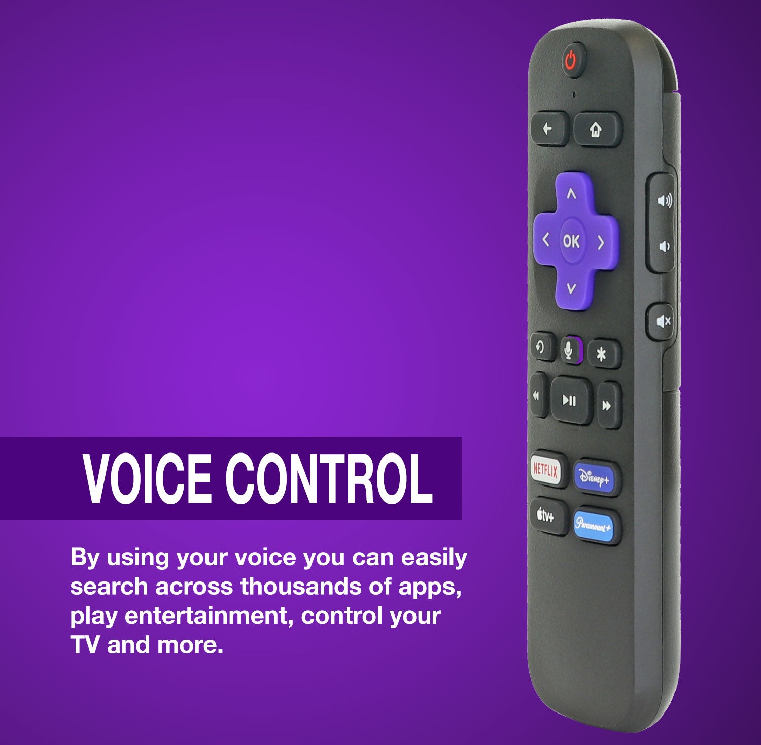 Voice Remote Control for all Roku® Streaming Player, Streaming Stick and TV with Voice and TV Controls - RCFA5