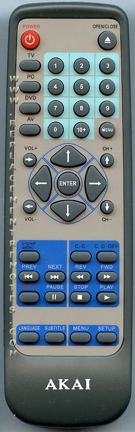 Akai RMCFTD1529BW DVD Remote Control