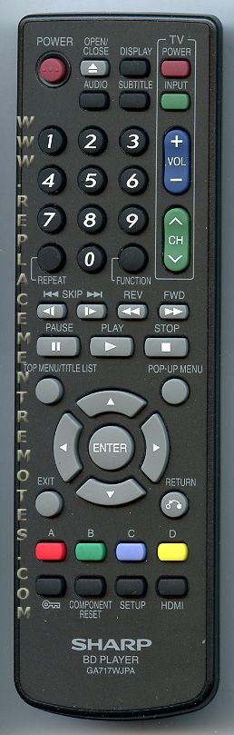 Sharp GA717WJPA Blu-ray Remote Control