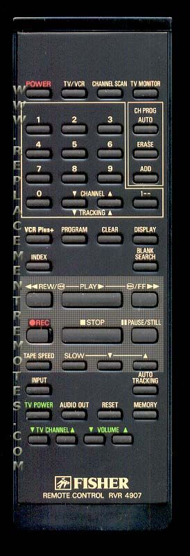 Fisher RVR4907 VCR Remote Control