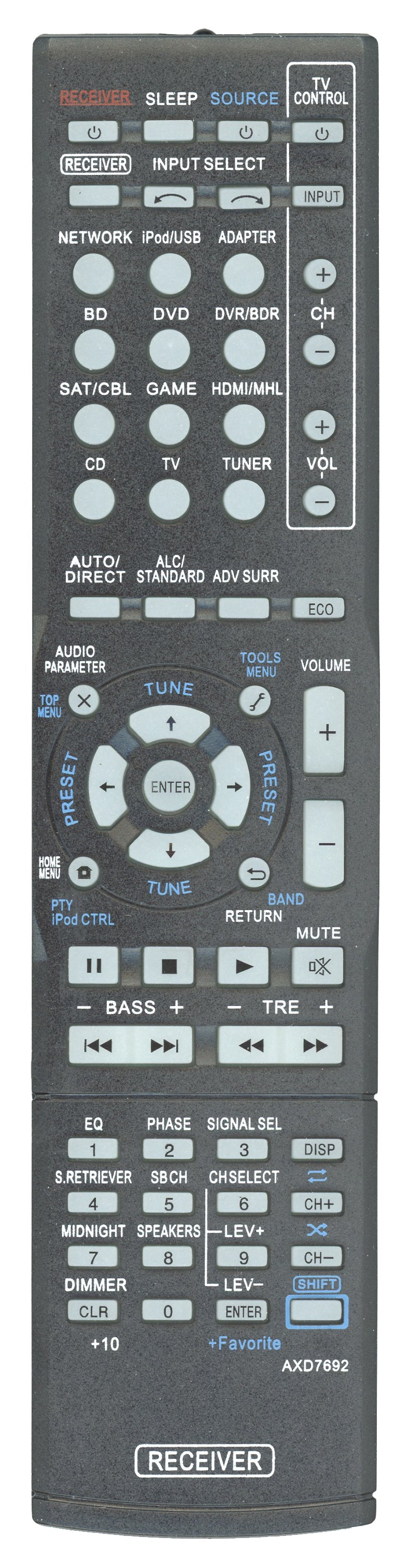 Generic AXD7692 FOR PIONEER Receiver Remote Control