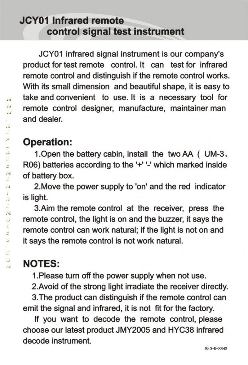 Generic RRJCY01 IR Infra Red Signal Repair and Testing Solution