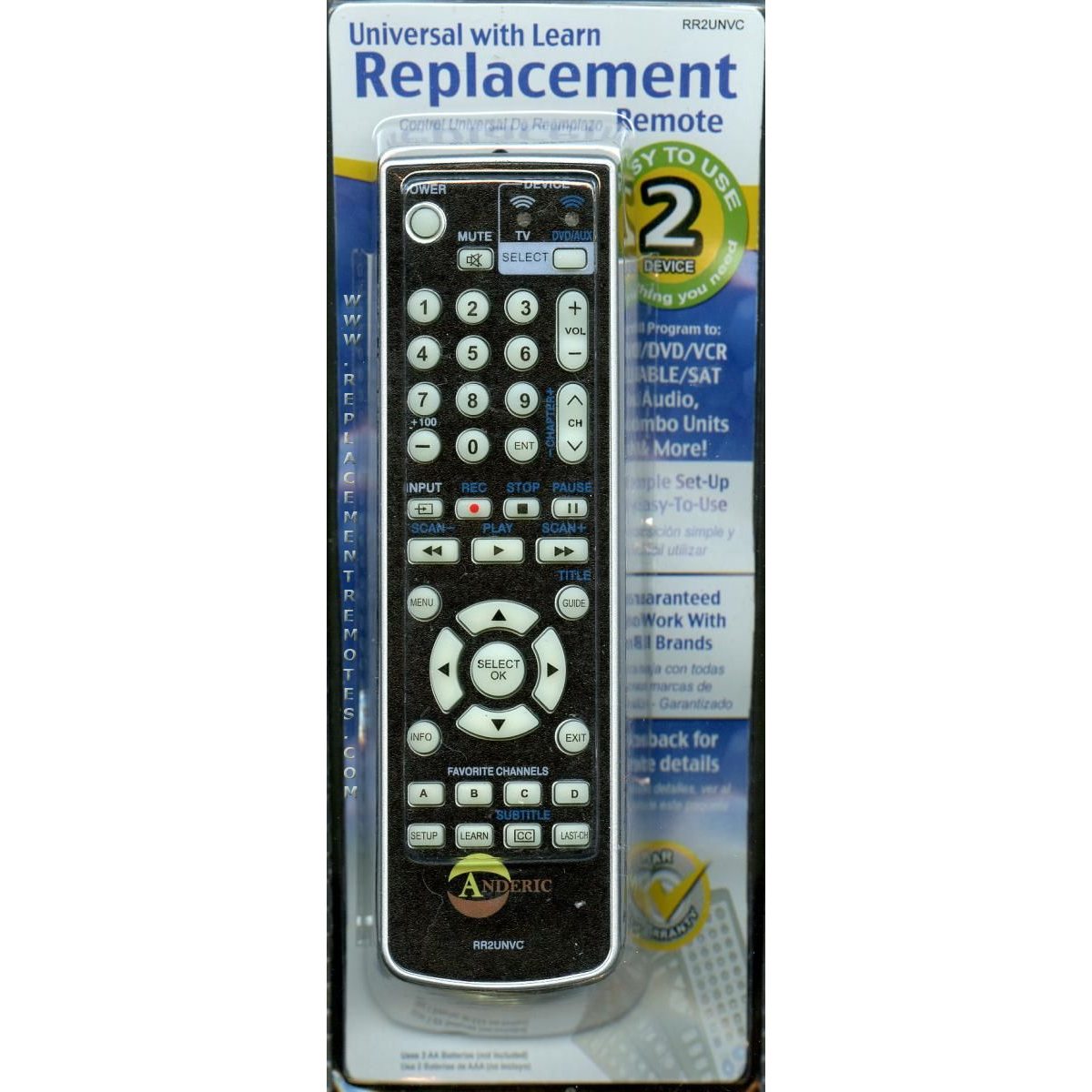 Anderic RR2UNVC 2-Device Universal Remote Control