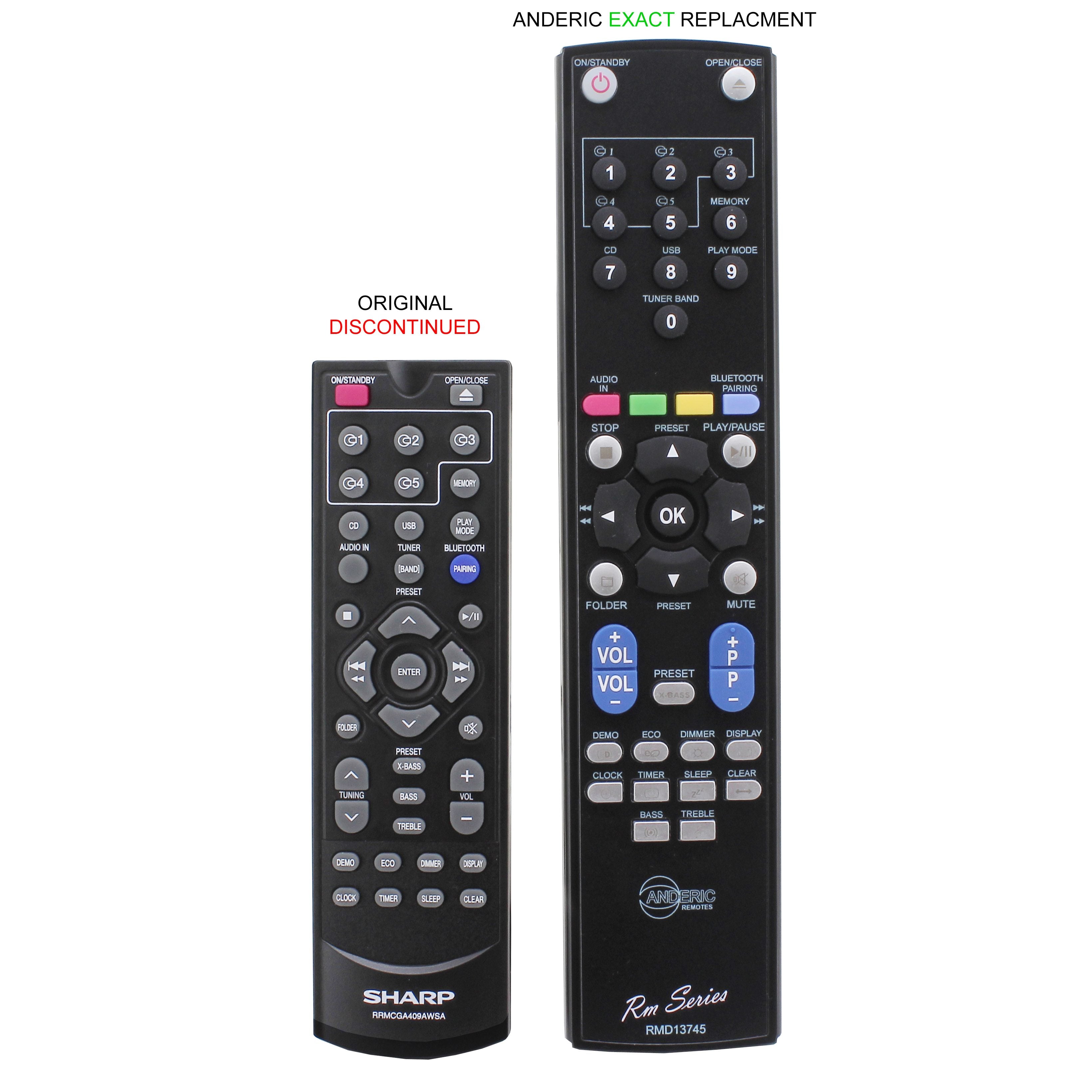 Anderic RRMCGA409AWSA for Sharp Audio Remote Control - RMD13745