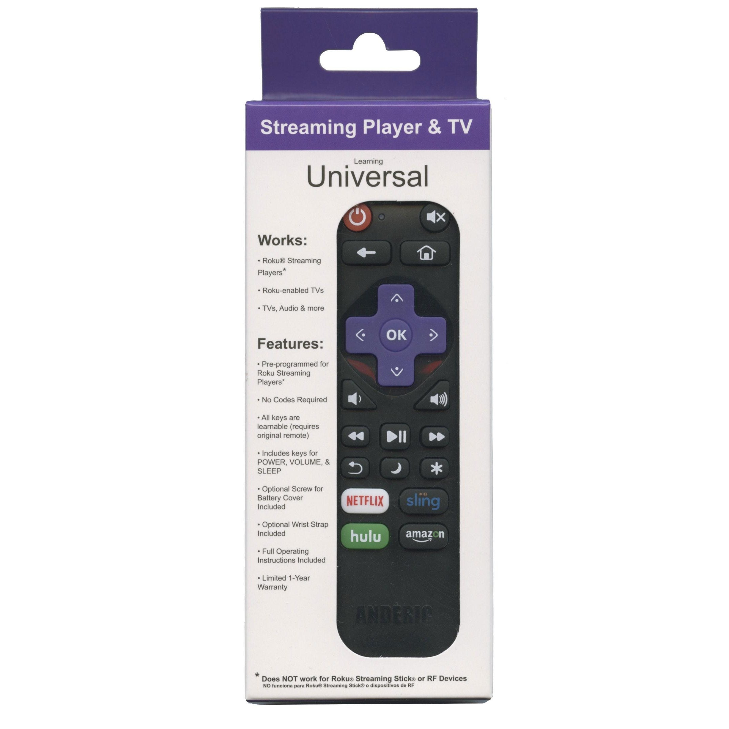 Anderic RRST01.2 for Roku Streaming Players and TVs with Netflix/Sling/Hulu/Amazon 1-Device Universal Remote Control