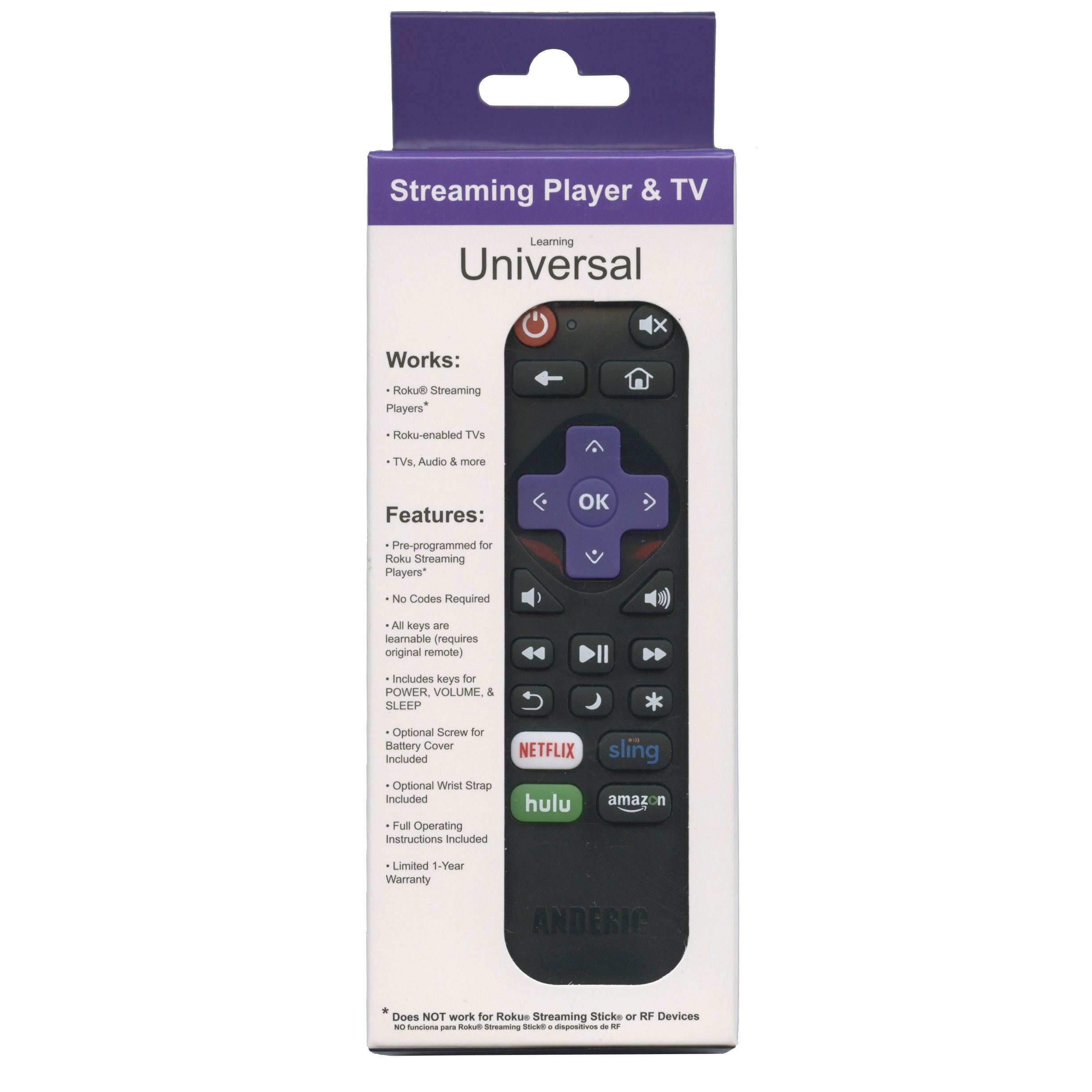 Anderic RRST01 for Roku 1-Device Universal Remote Control