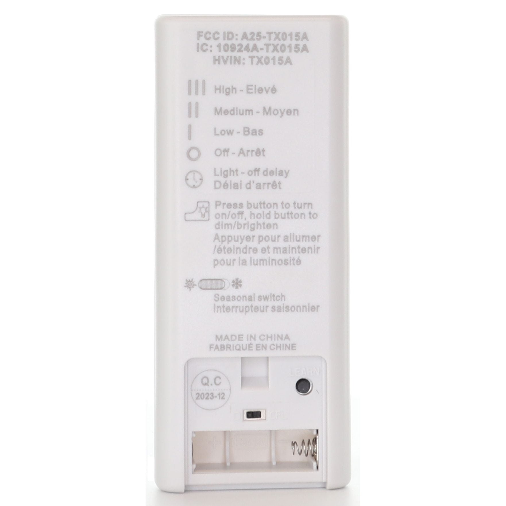 Anderic A25-TX015A for Harbor Breeze Ceiling Fan Remote Control - RRTX015