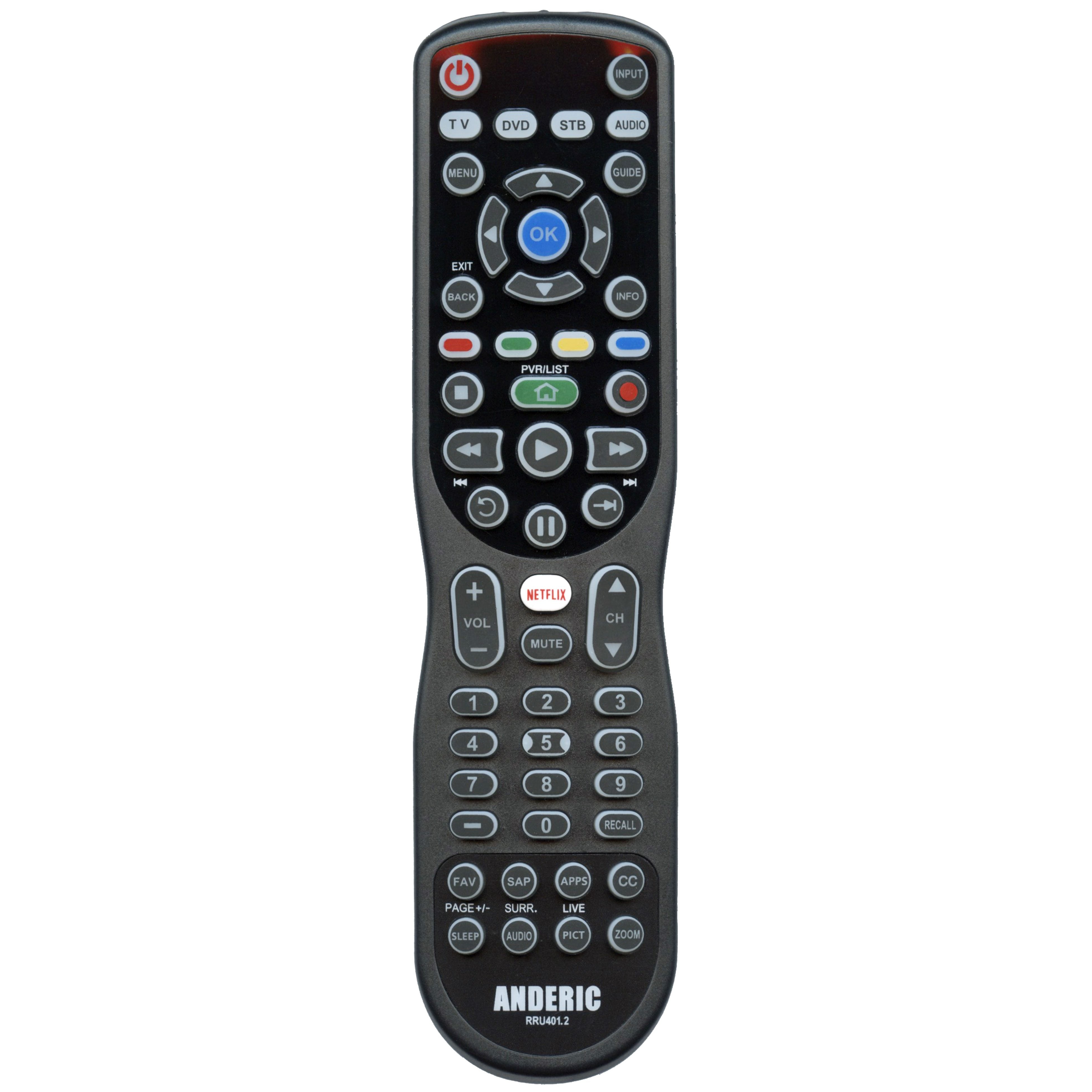 Anderic RRU401.2 Advanced Backlit with Learning 4-Device Universal Remote Control