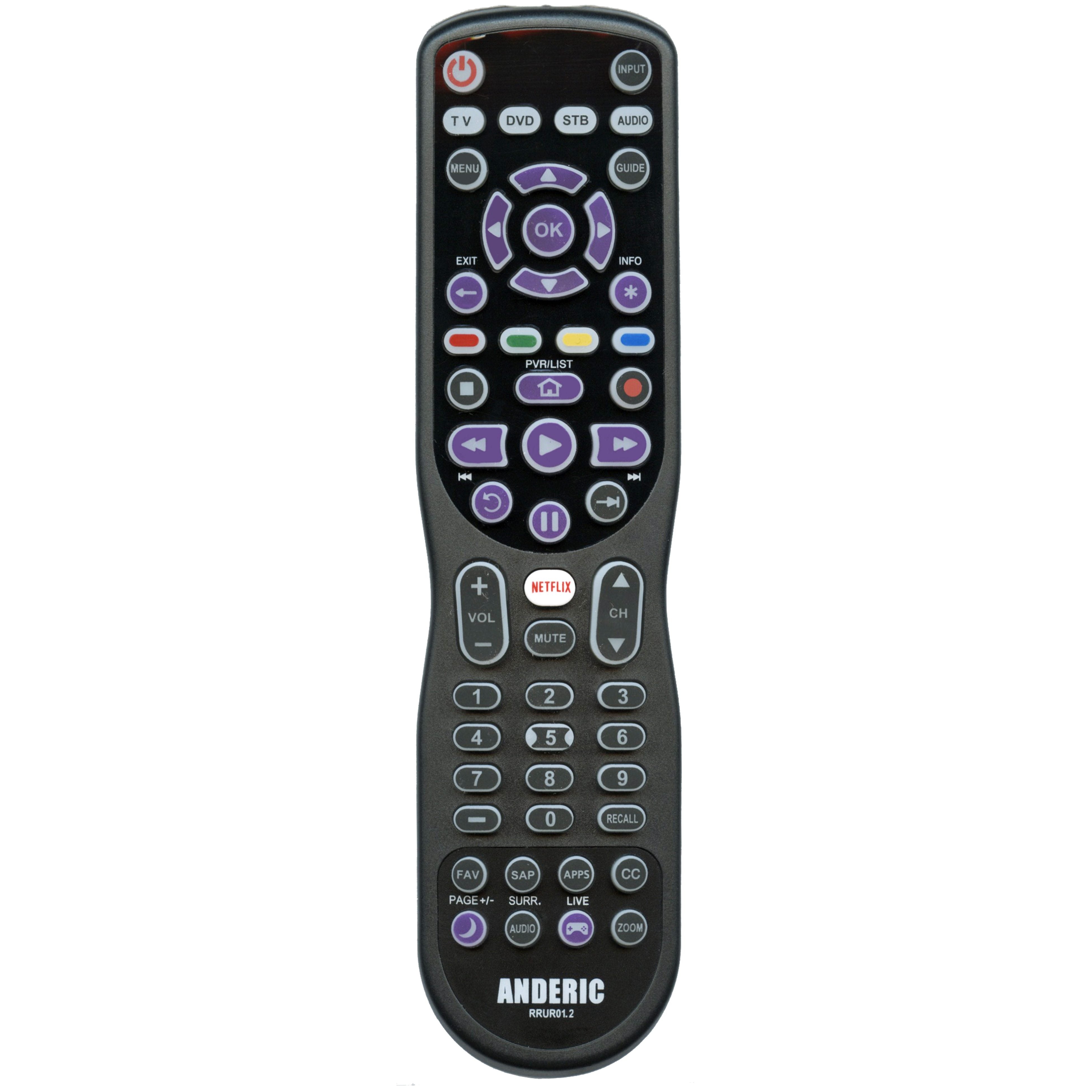 Anderic RRUR01.2 for Roku with Learning and Backlit Keys 4-Device Universal Remote Control