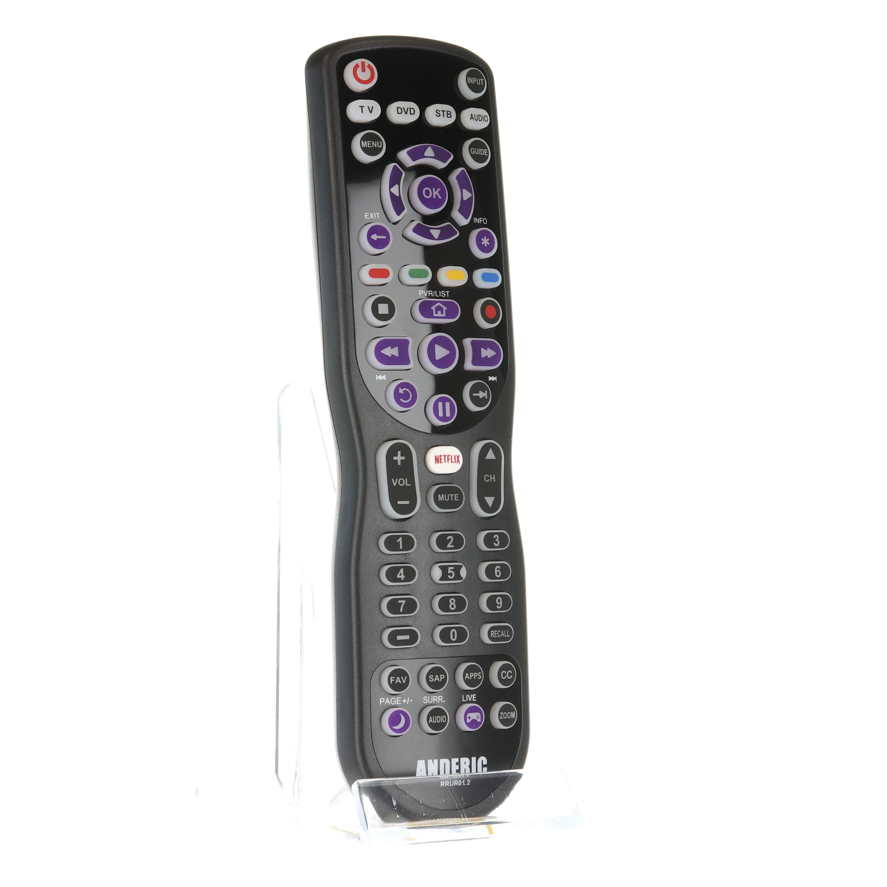 Anderic RRUR01.2 for Roku with Learning and Backlit Keys 4-Device Universal Remote Control