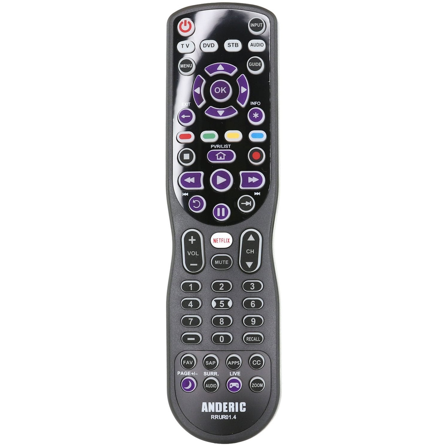 Anderic RRUR01.4 for Roku Streaming Players 4-Device Universal Remote Control