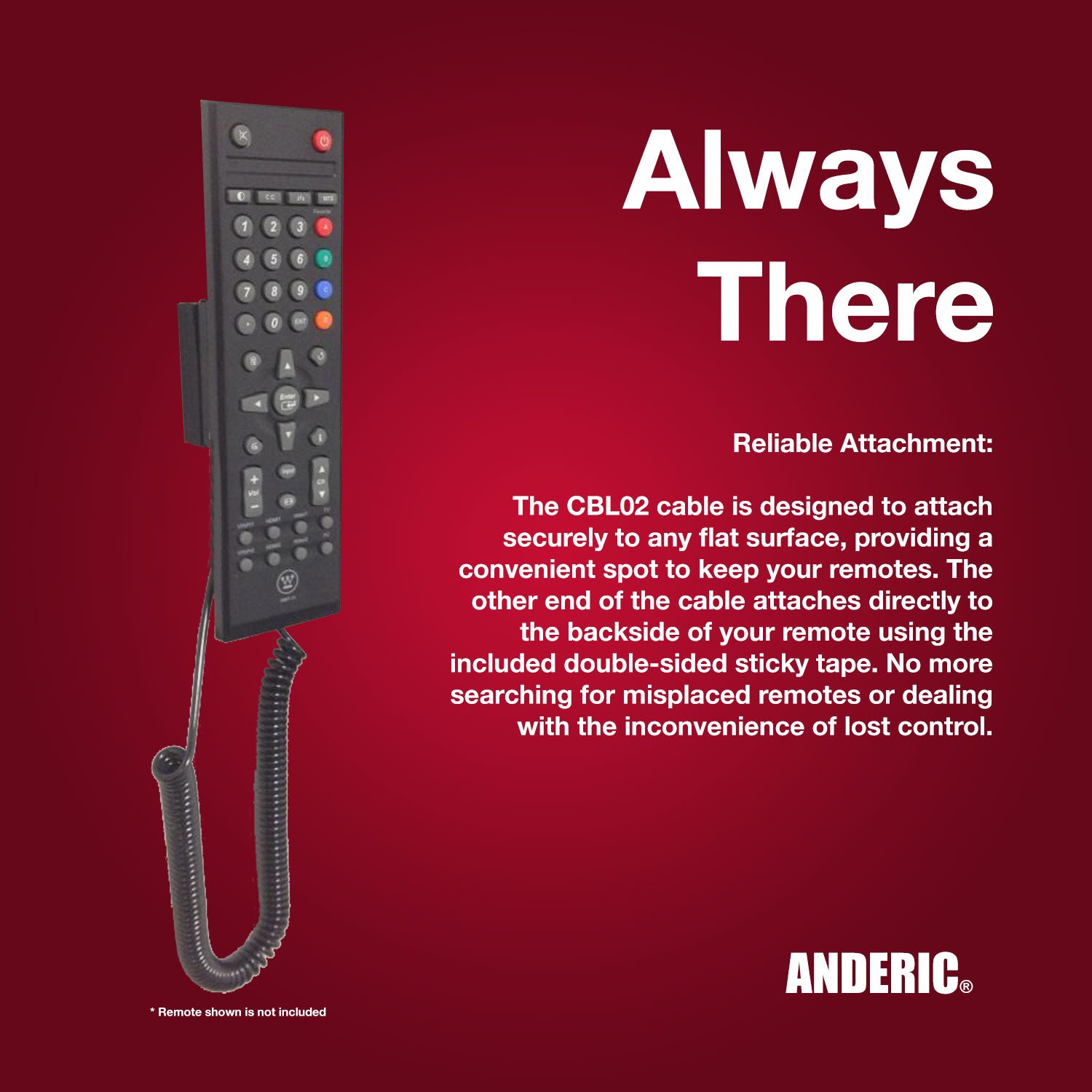 Anderic Universal Remote Control Security Cable Tether - CBL02