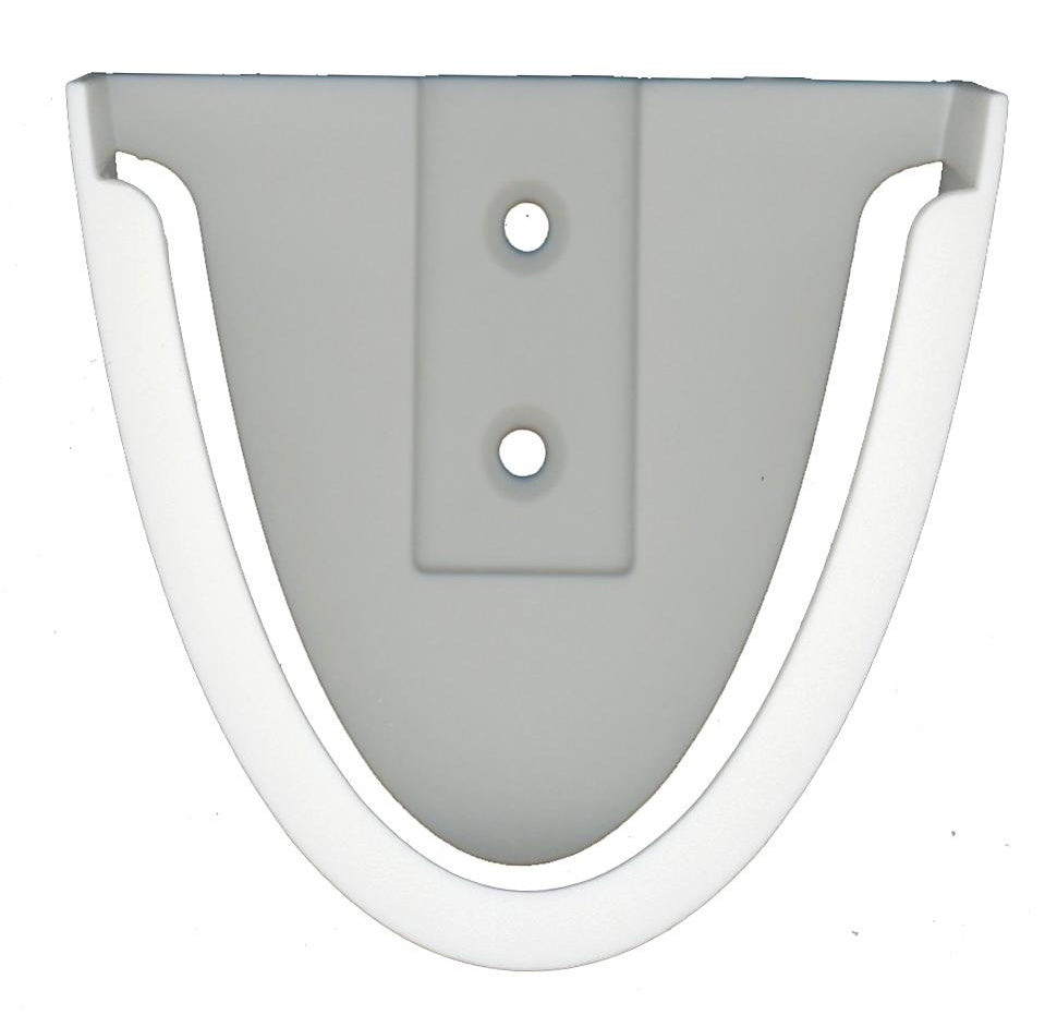 This sleek wall-mounted bracket for the Anderic FAN51TWM WHITE Ceiling Fan Remote Control is gray and white, featuring two screw holes for easy attachment.