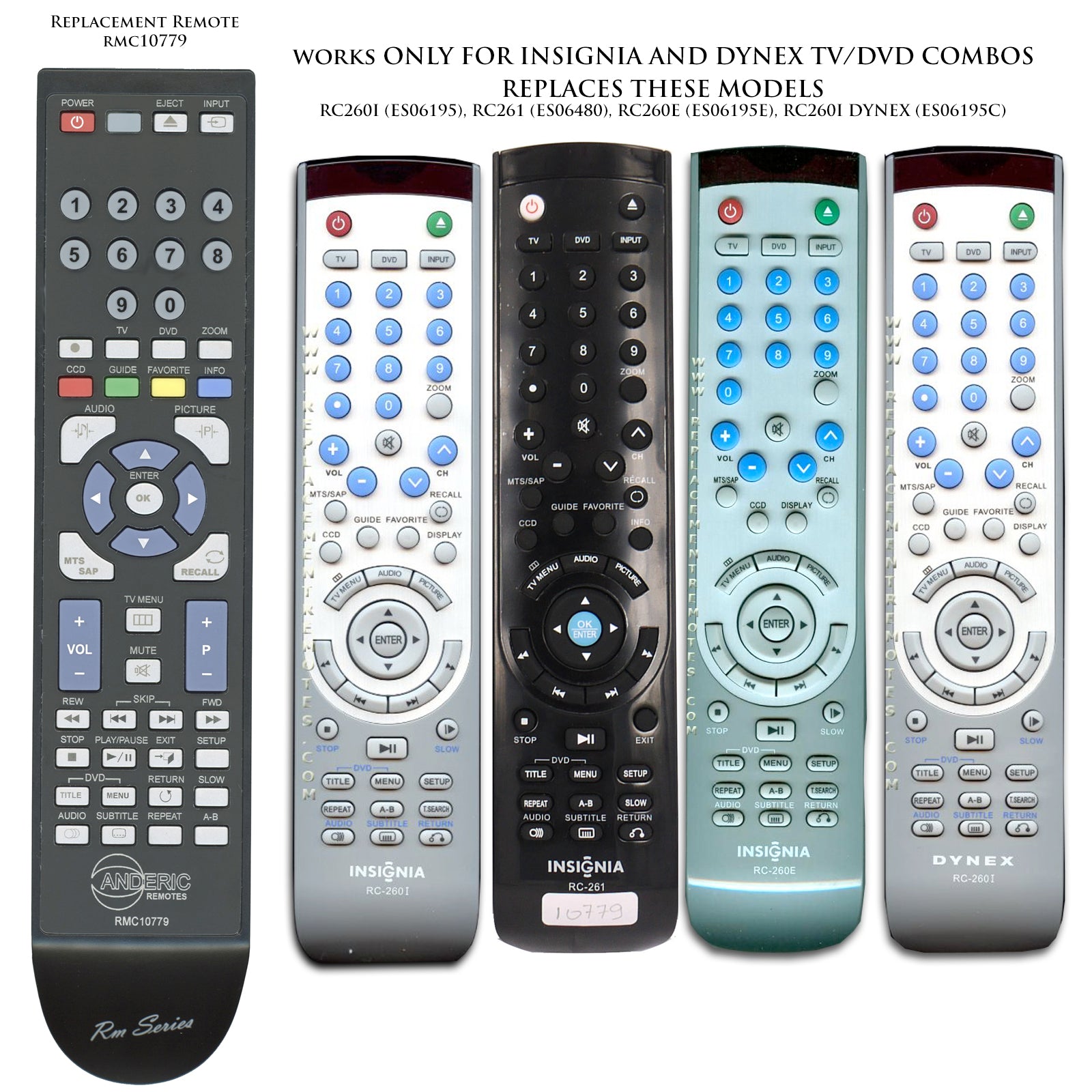 Anderic RC260D for Insignia TV/DVD Remote Control