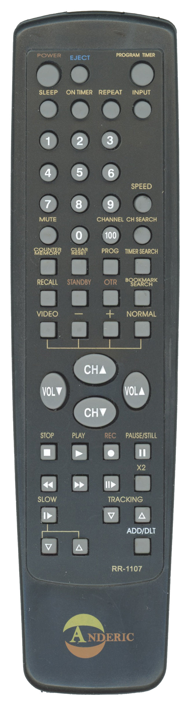 Anderic RR1107 for Panasonic TV/VCR Remote Control