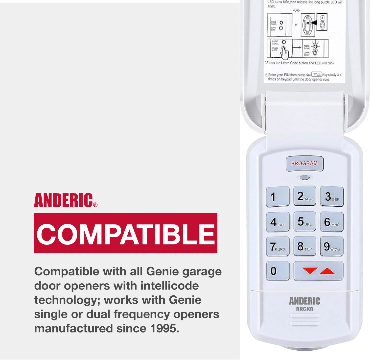 Anderic GK-R Keypad Compatible with Genie Intellicode Garage Door Opener Remote Control